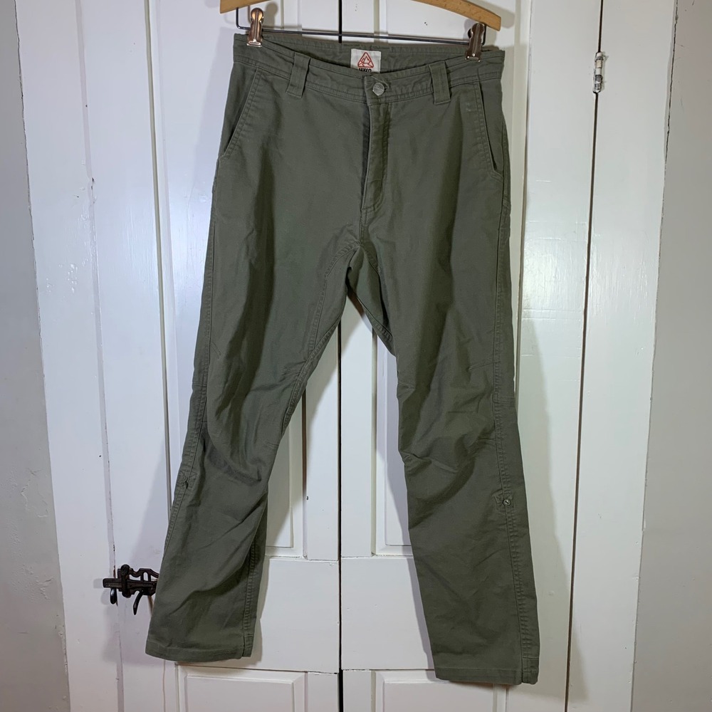 LIVSN Flex Canvas Pants Men 30x28 Olive Green Organic Cotton Hiking Outdoor READ